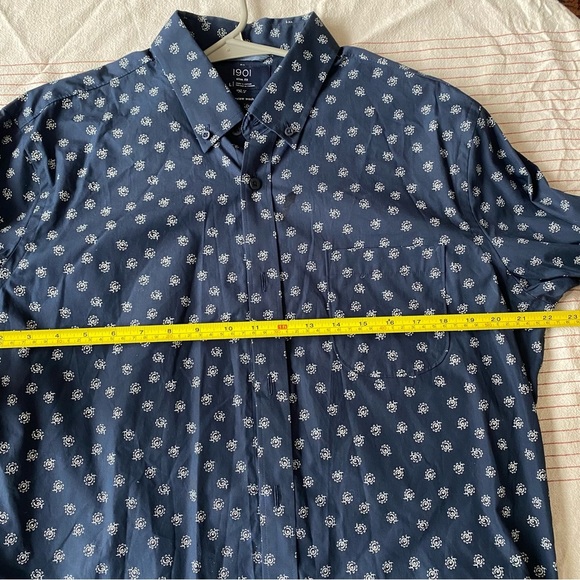 Navy Blue paisley Patterned Men's Button Up Shirt size L slim fit 100% cotton - Picture 7 of 10